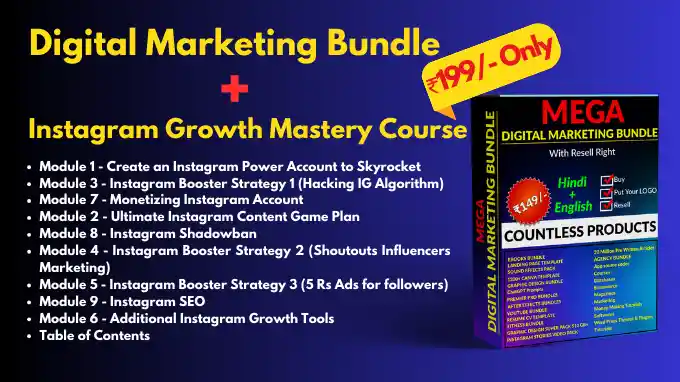 Digital product bundle and Instagram growth mastery course